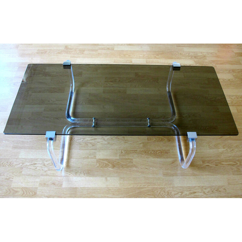 Mid century coffee table in glass and plexiglass - 1970s