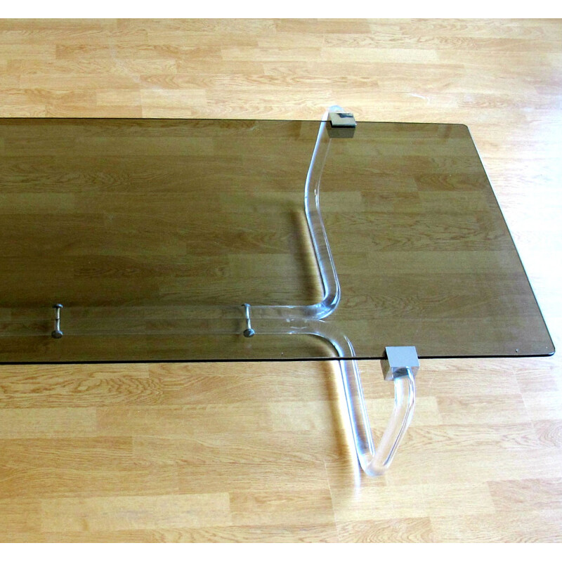 Mid century coffee table in glass and plexiglass - 1970s