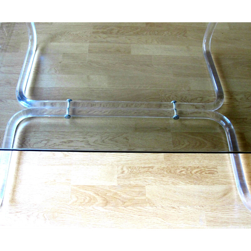 Mid century coffee table in glass and plexiglass - 1970s