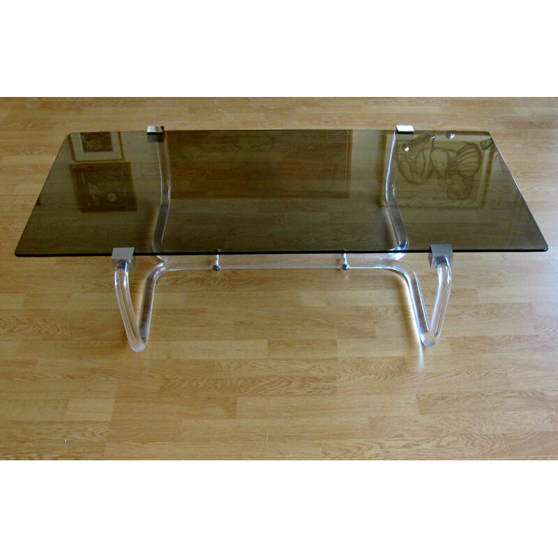 Table basse vintage verre et plexiglas - 1970