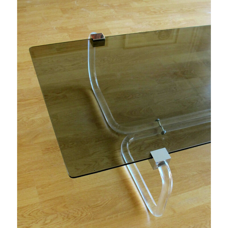Table basse vintage verre et plexiglas - 1970