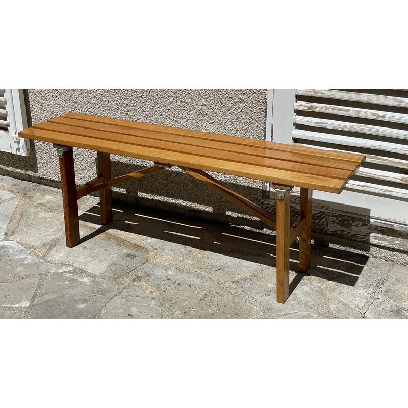 Vintage folding bench in varnished wood