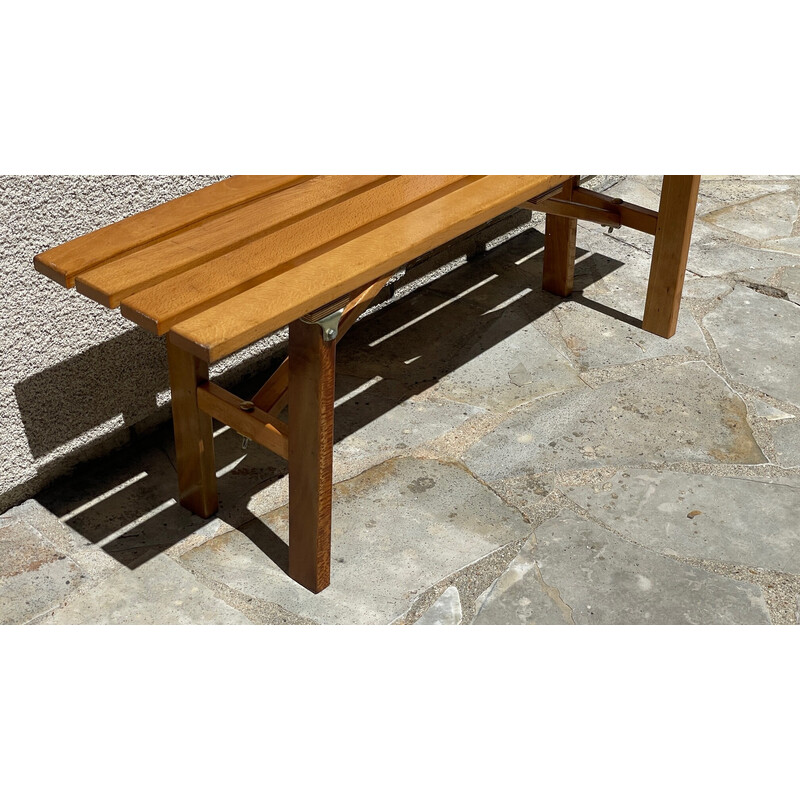 Vintage folding bench in varnished wood