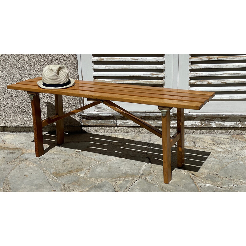 Vintage folding bench in varnished wood