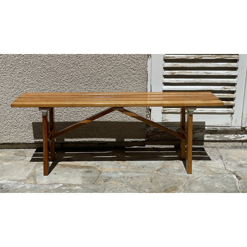 Banc pliant vintage en bois verni