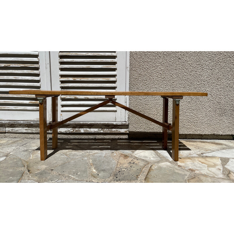 Vintage folding bench in varnished wood