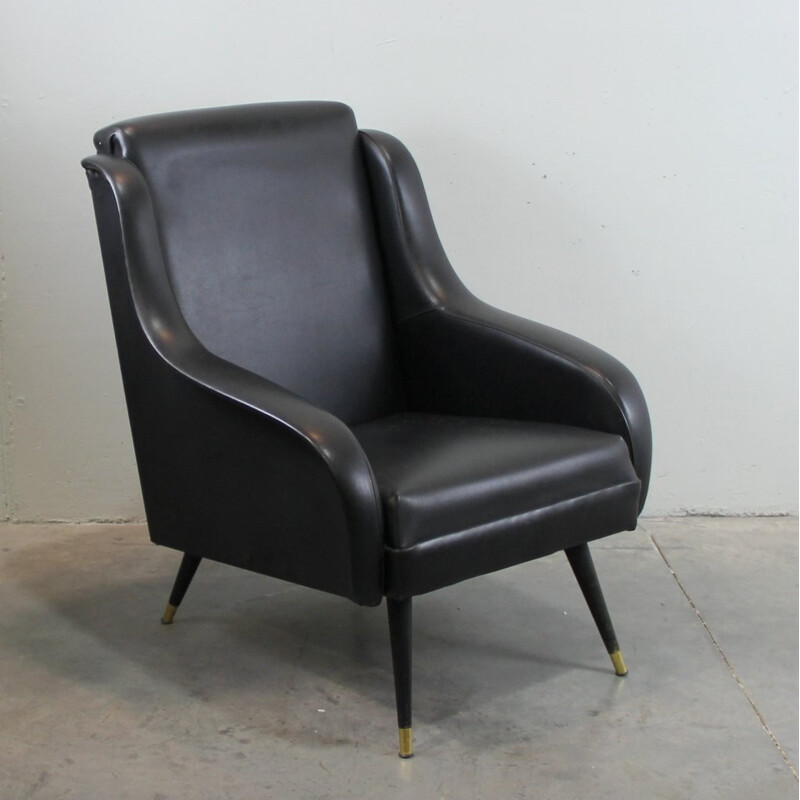 Mid century black leatherette armchair - 1960s