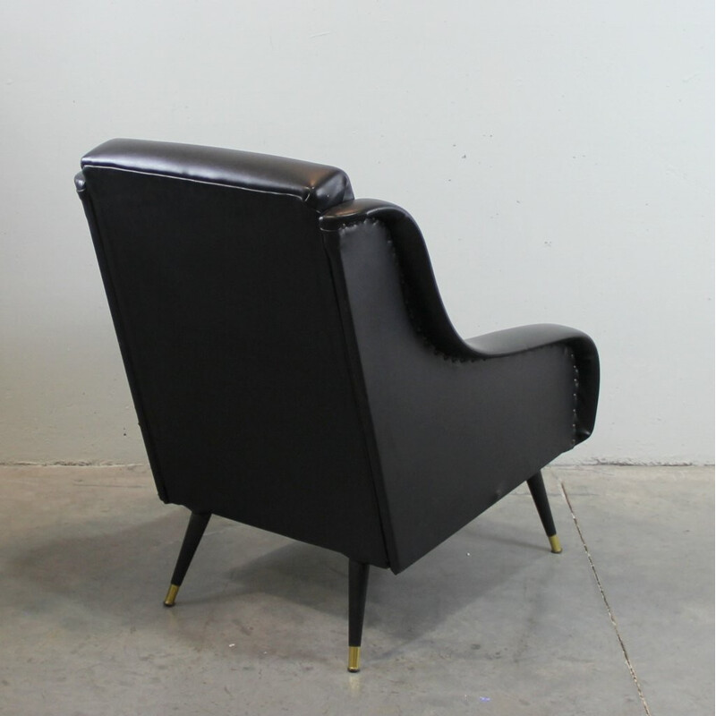 Mid century black leatherette armchair - 1960s