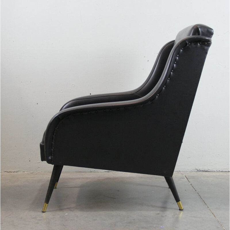 Mid century black leatherette armchair - 1960s