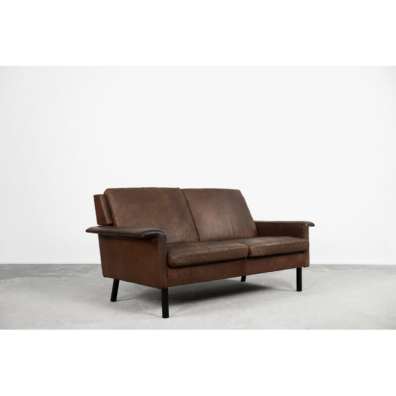 Vintage Scandinavian 2-seater brown leather sofa 3330 by Arne Vodder for Fritz Hansen, 1960s