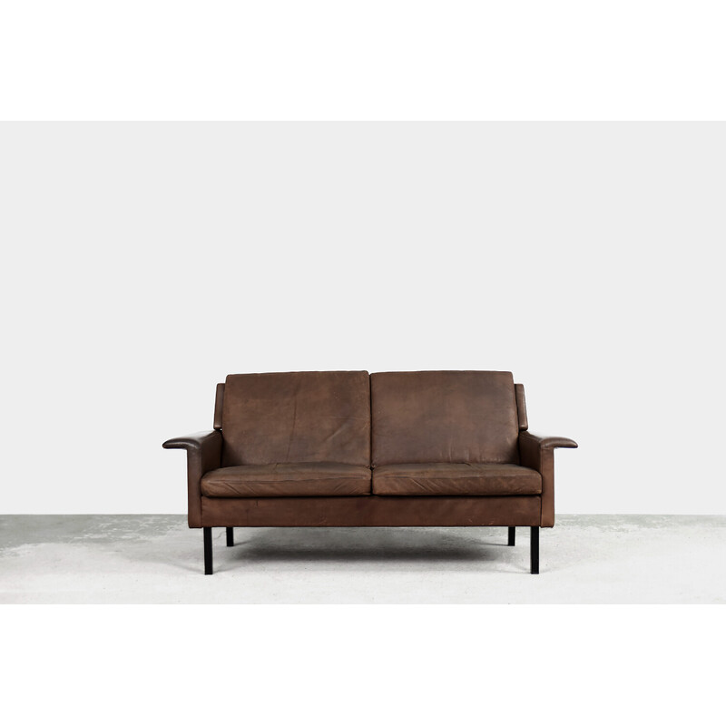 Vintage Scandinavian 2-seater brown leather sofa 3330 by Arne Vodder for Fritz Hansen, 1960s