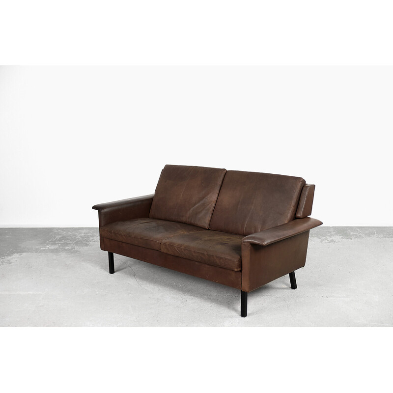 Vintage Scandinavian 2-seater brown leather sofa 3330 by Arne Vodder for Fritz Hansen, 1960s