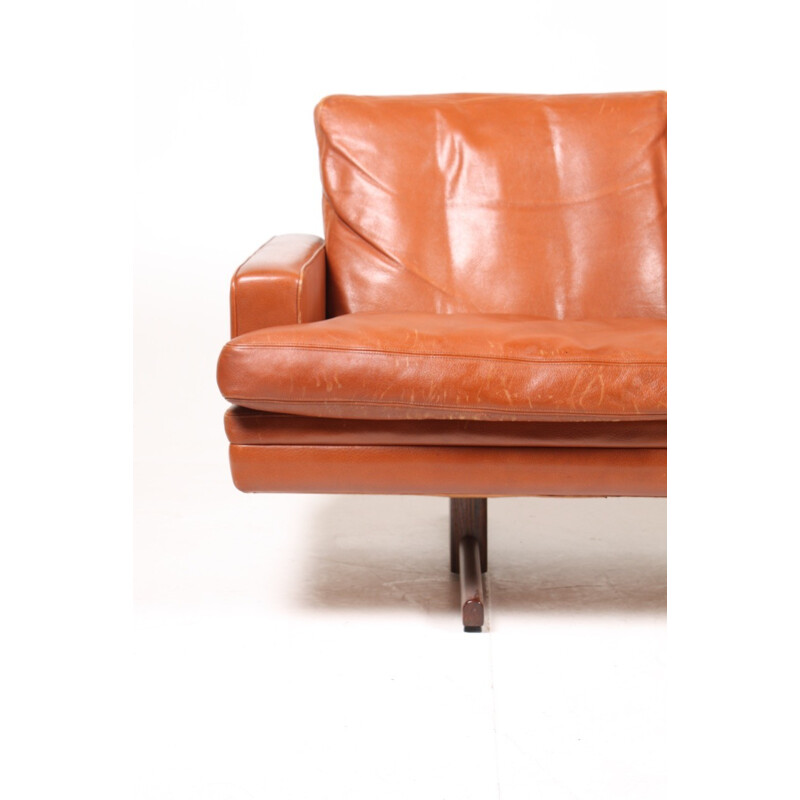 Three-Seater Brown Leather Sofa by Fredrik Kayser for Vatne Møbler - 1970s