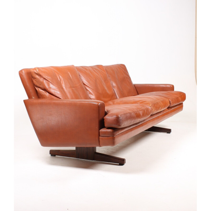 Three-Seater Brown Leather Sofa by Fredrik Kayser for Vatne Møbler - 1970s