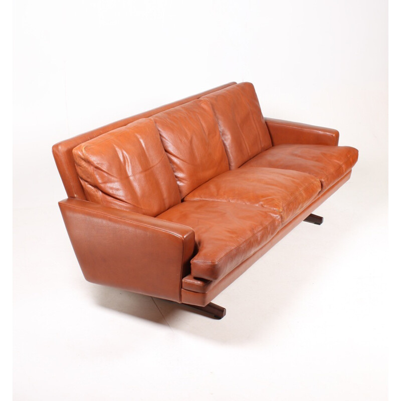 Three-Seater Brown Leather Sofa by Fredrik Kayser for Vatne Møbler - 1970s