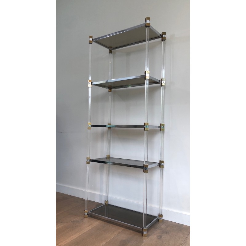 Vintage lucite, brass and glass shelves unit, 1970