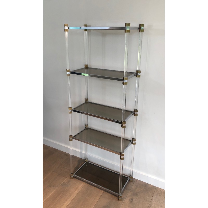 Vintage lucite, brass and glass shelves unit, 1970