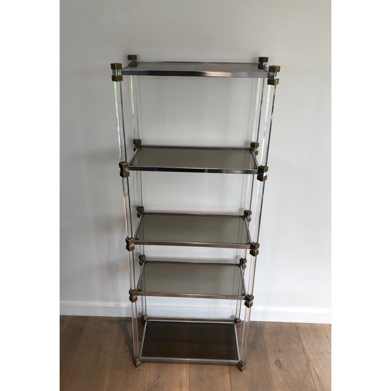 Vintage lucite, brass and glass shelves unit, 1970