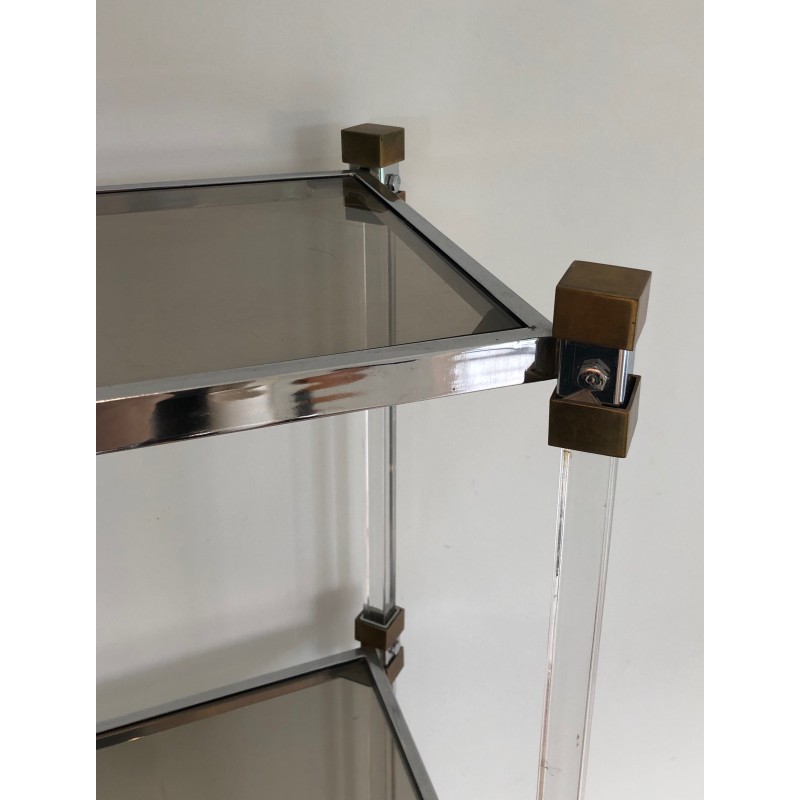 Vintage lucite, brass and glass shelves unit, 1970