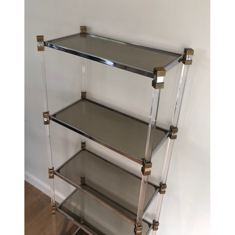 Vintage lucite, brass and glass shelves unit, 1970