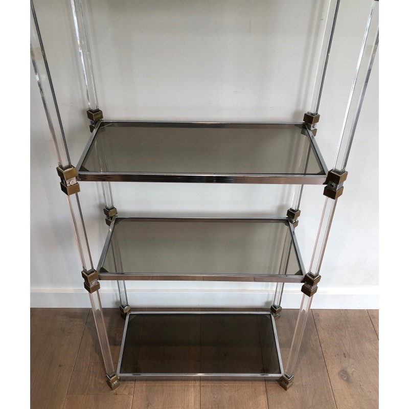 Vintage lucite, brass and glass shelves unit, 1970