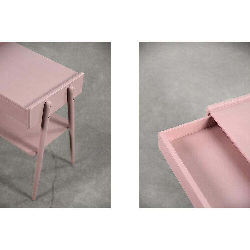 Vintage Scandinavian pastel powder pink teak night stand by Ab Carlström and Co Möbelfabrik, 1950s