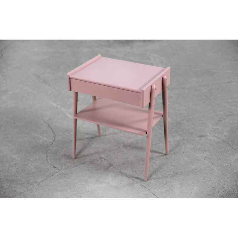 Table de nuit scandinave vintage en teck rose poudré pastel par Ab Carlström and Co Möbelfabrik, 1950