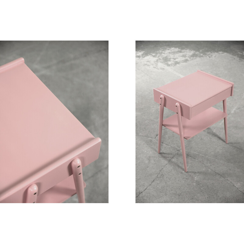 Vintage Scandinavian pastel powder pink teak night stand by Ab Carlström and Co Möbelfabrik, 1950s