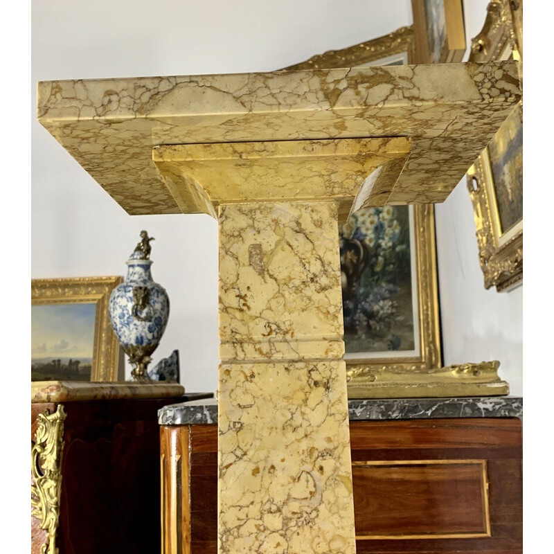 Vintage pedestal in yellow veined marble