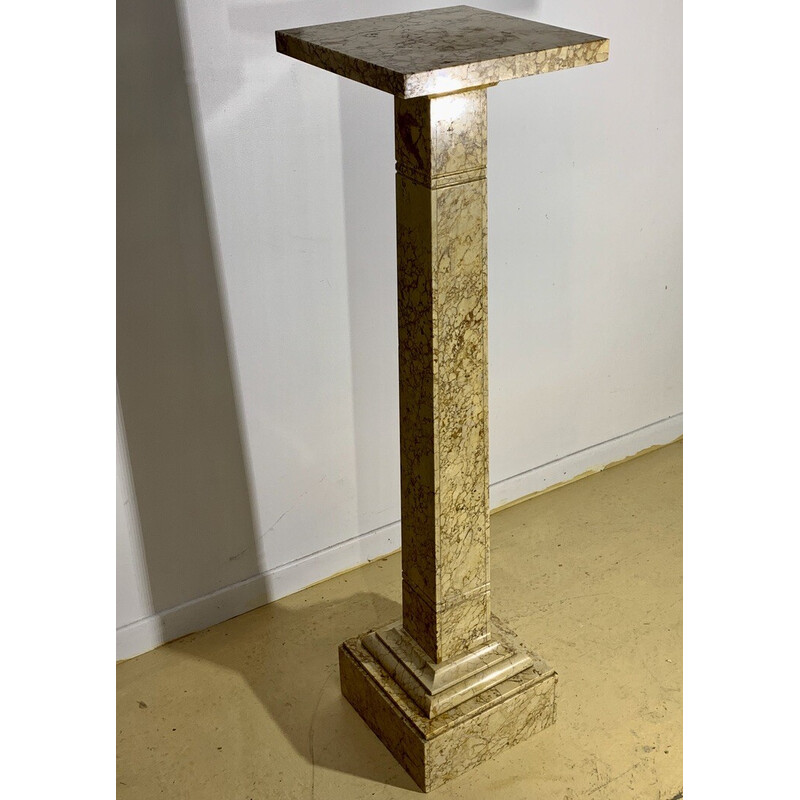 Pedestal vintage de mármol amarillo veteado
