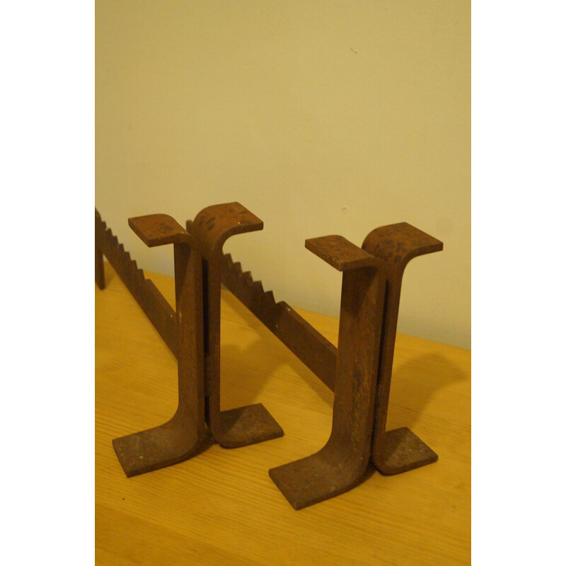 Pair of vintage modernist andirons, France 1960