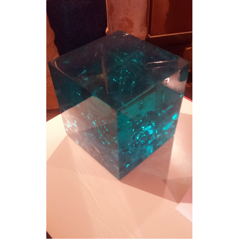 Sculpture "Cube" in fractal resin, Pierre GIRAUDON - 1970s