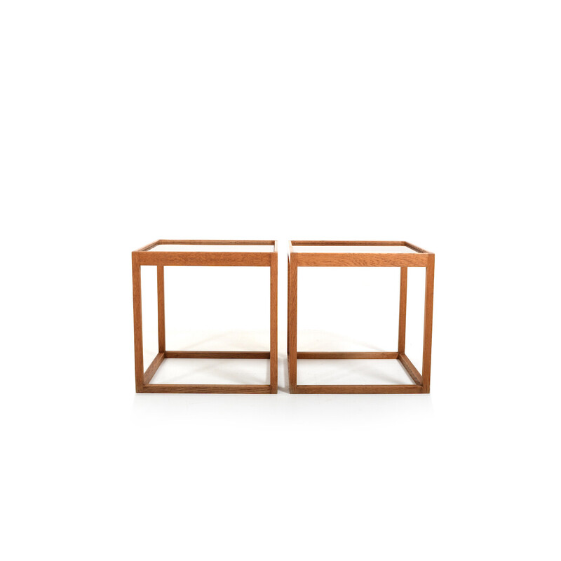 Pair of vintage solid oakwood and glass side tables by Kurt Østervig for Kp Møbler, Denmark 1960s