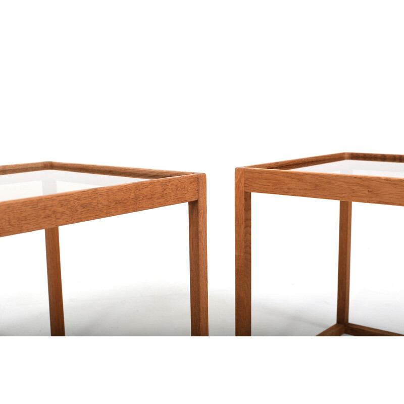 Pair of vintage solid oakwood and glass side tables by Kurt Østervig for Kp Møbler, Denmark 1960s