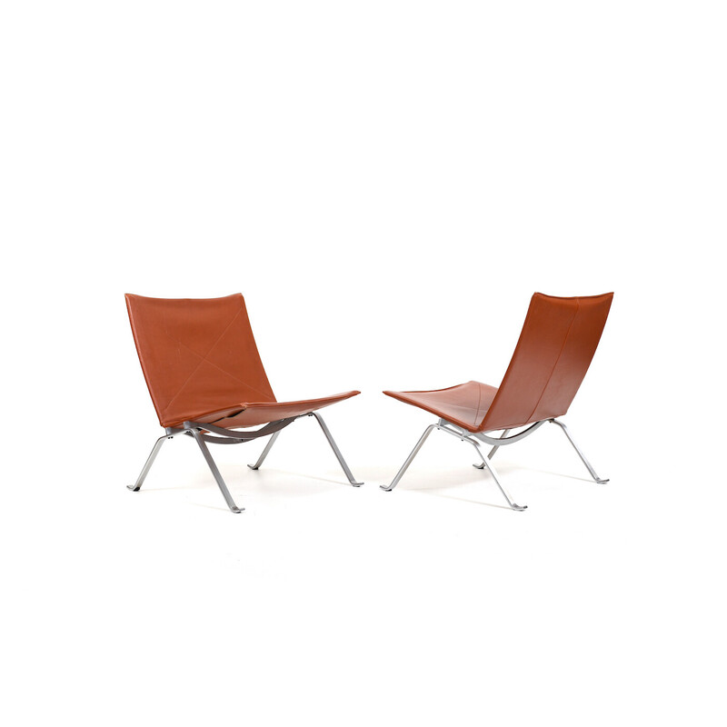 Paar alte Pk22-Sessel von Poul Kjaerholm für Fritz Hansen, 1980er Jahre