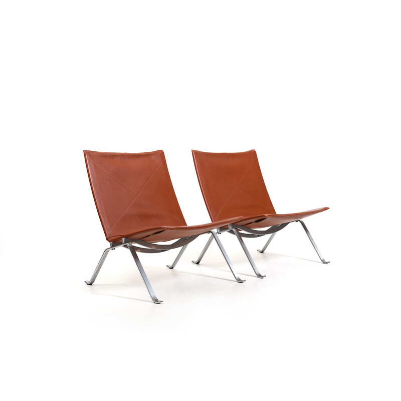 Paar vintage Pk22 fauteuils van Poul Kjaerholm voor Fritz Hansen, jaren 1980