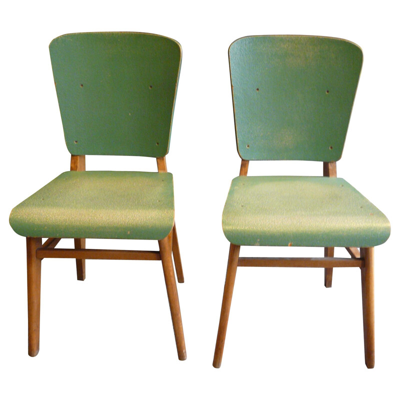 Pair of green wooden chairs - 1950s