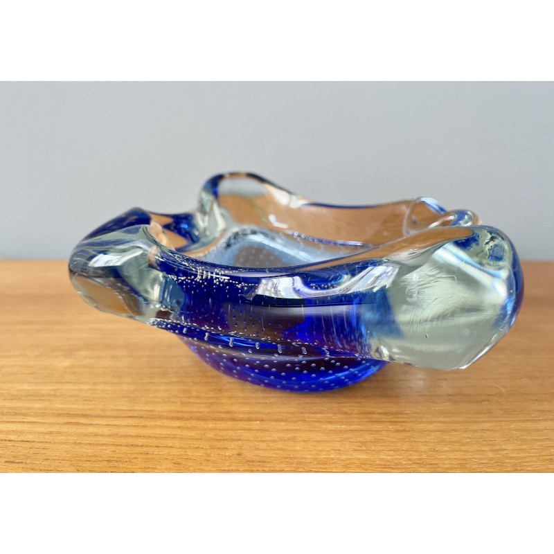 Vintage asbak in blauw Murano glas, Italië 1960