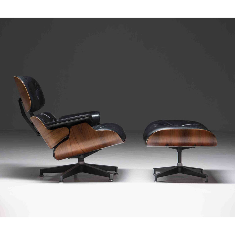 Vintage Lounge Sessel mit Hocker von Ray und Charles Eames für Herman Miller, USA 1977