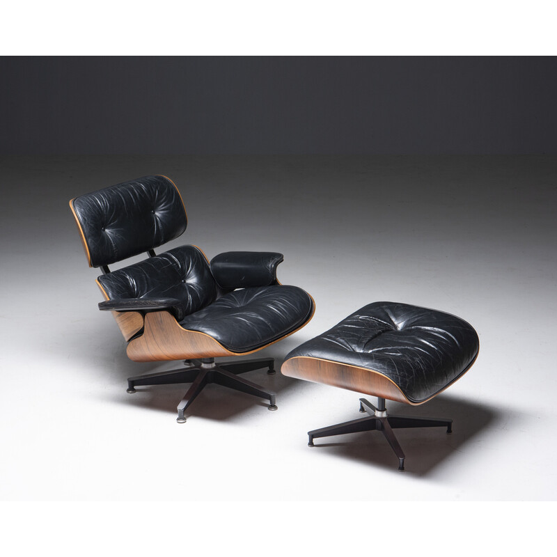 Vintage Lounge Sessel mit Hocker von Ray und Charles Eames für Herman Miller, USA 1977