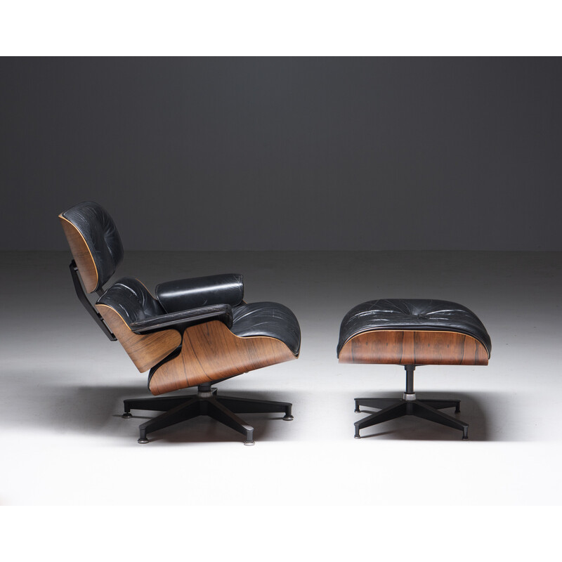 Cadeira Vintage lounge com escabelo de pés de Ray e Charles Eames para Herman Miller, USA 1977