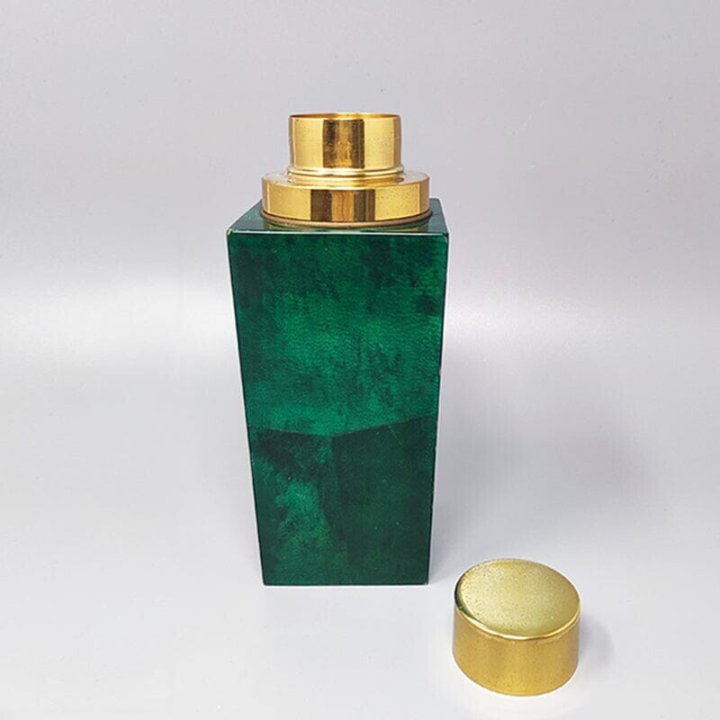 Vintage green cocktail shaker in parchment by Aldo Tura, Italy 1960s