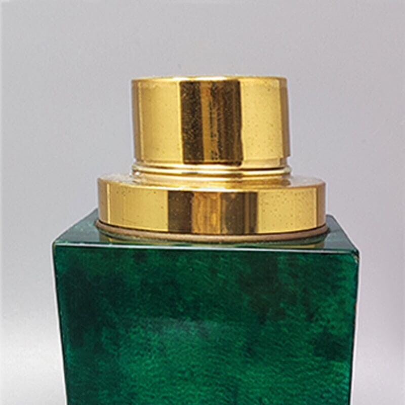Vintage green cocktail shaker in parchment by Aldo Tura, Italy 1960s