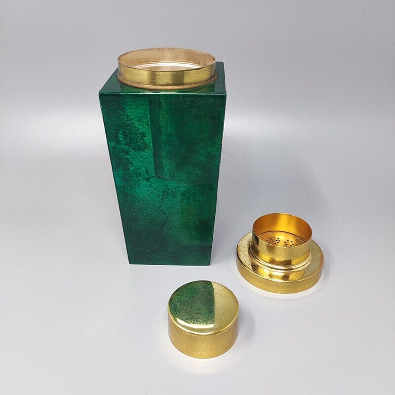 Vintage green cocktail shaker in parchment by Aldo Tura, Italy 1960s