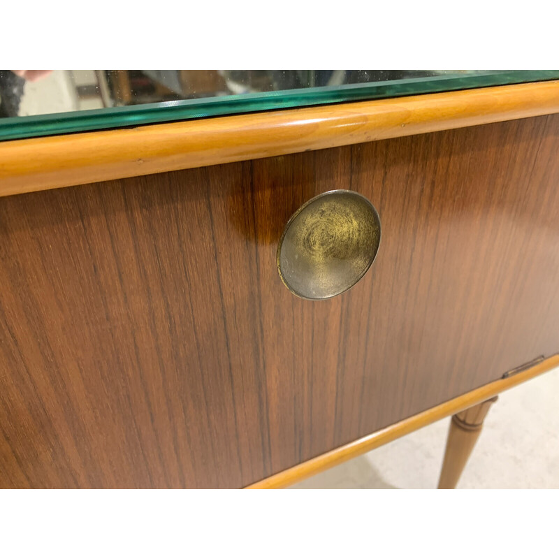 Paire de tables de nuit italiennes vintage en bois et verre, 1950