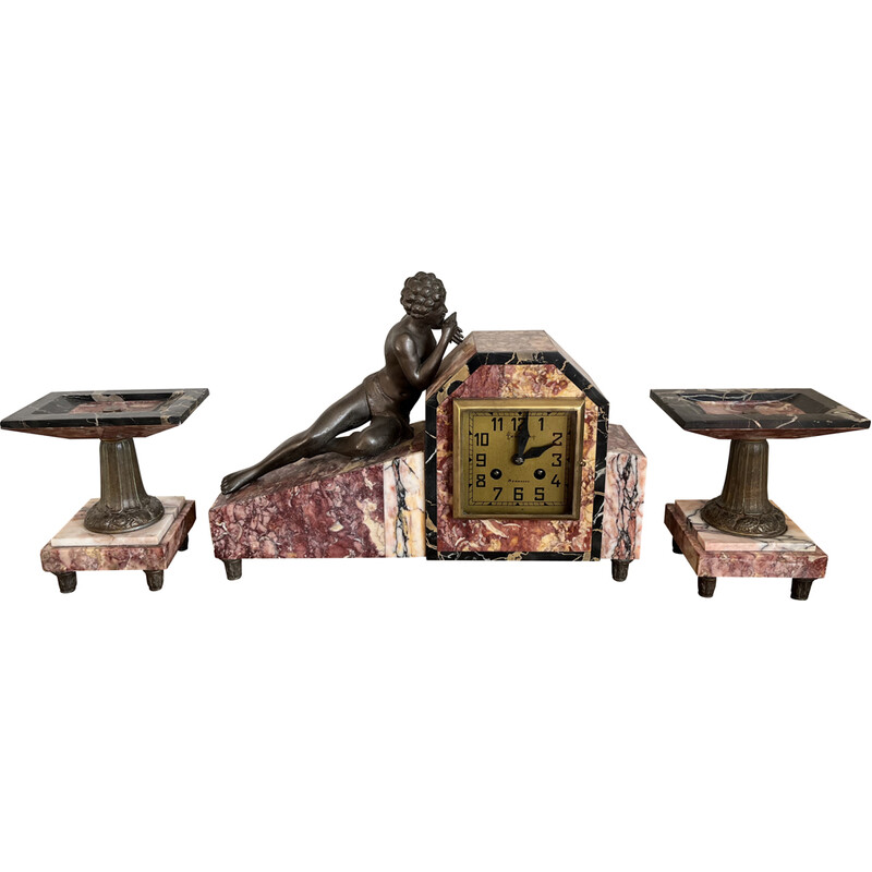 Reloj de chimenea de mármol Art déco vintage, Francia