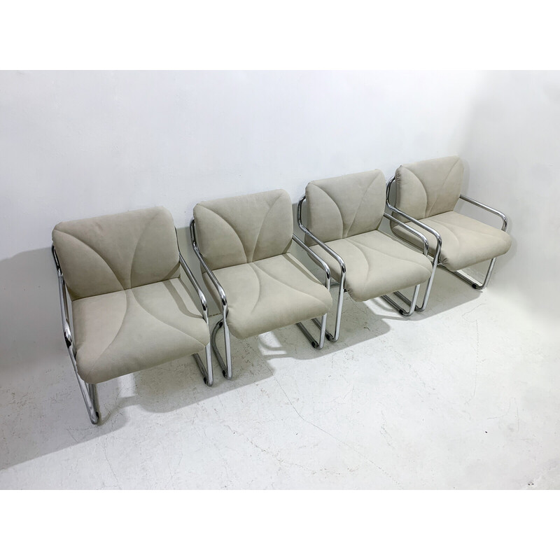 Set of 4 mid-century tubular armchairs by Guido Faleschini, Italy 1970s