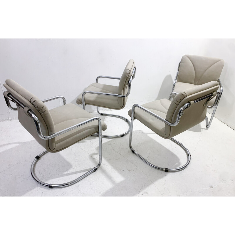 Set of 4 mid-century tubular armchairs by Guido Faleschini, Italy 1970s