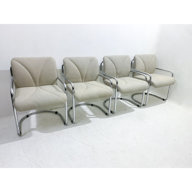Set of 4 mid-century tubular armchairs by Guido Faleschini, Italy 1970s