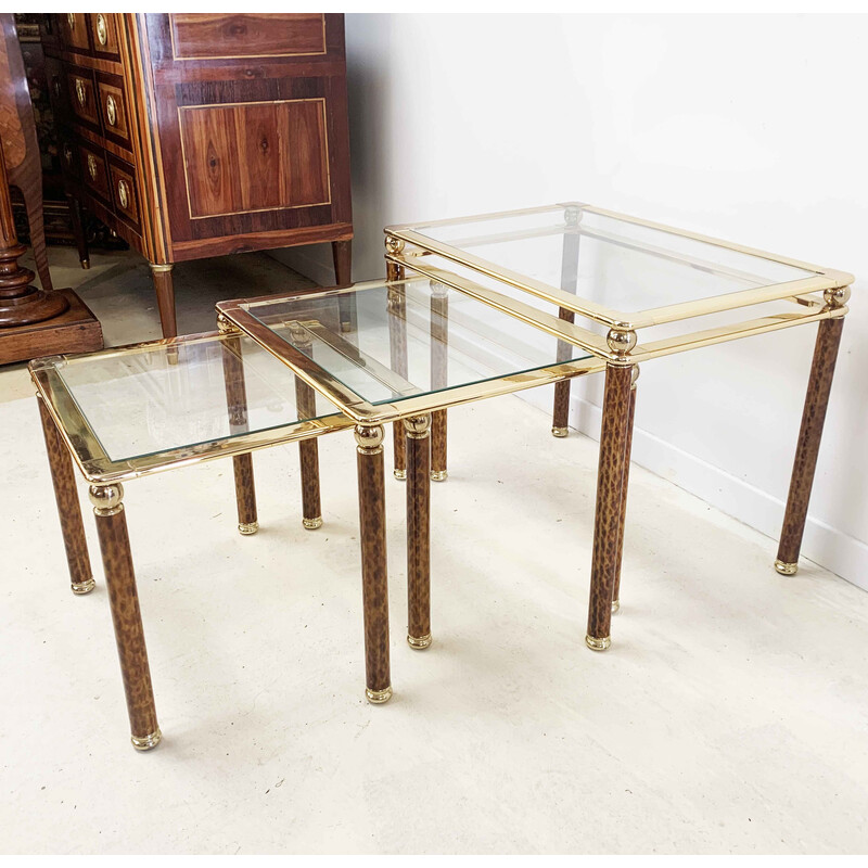 Vintage Lancel Gigognial Tables aus Messing und Schildpatt